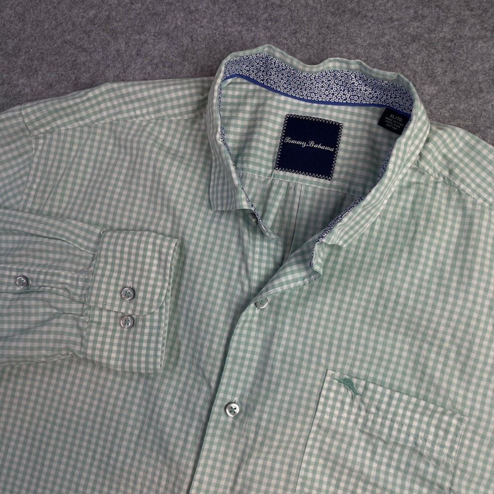 Tommy Bahama Mens Shirt XL Green Gingham Cotton Long Sleeve Button Down Sarasota